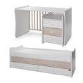 Bed MAXI PLUS NEW white+light oak Variant A /teen bed; study desk; cupboard/